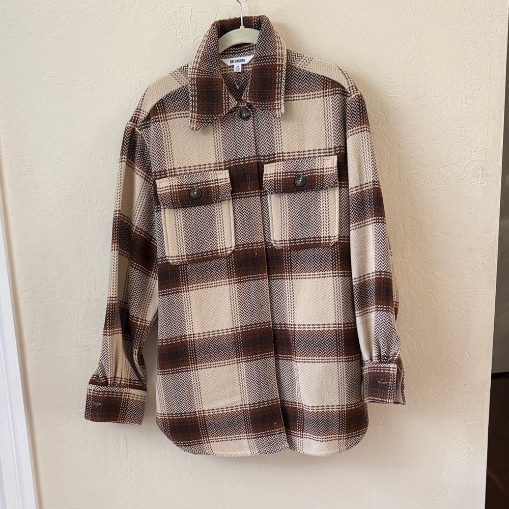 BB Dakota Brown and Cream Plaid Jacket